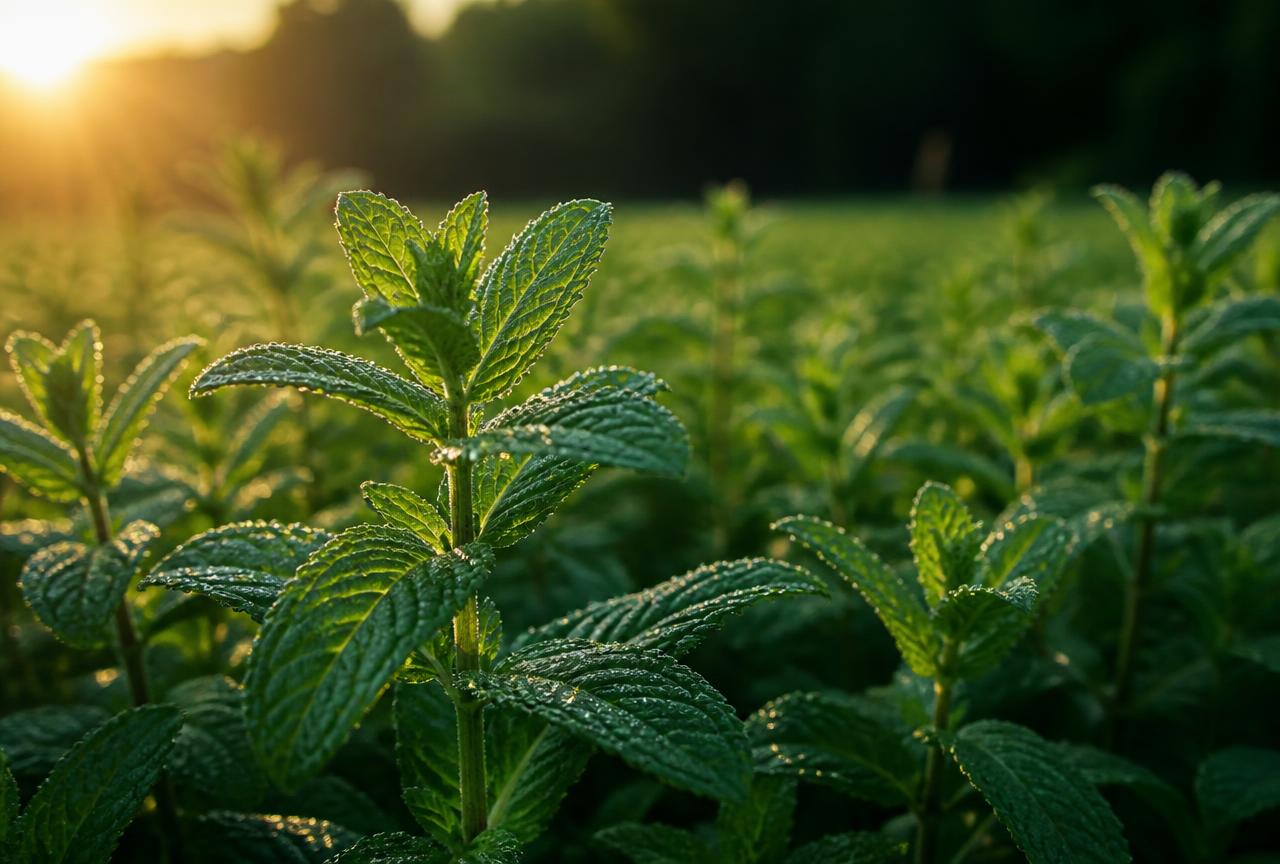 Minzfeld im Morgenlicht – Pfefferminze als Quelle für natürliches Menthol